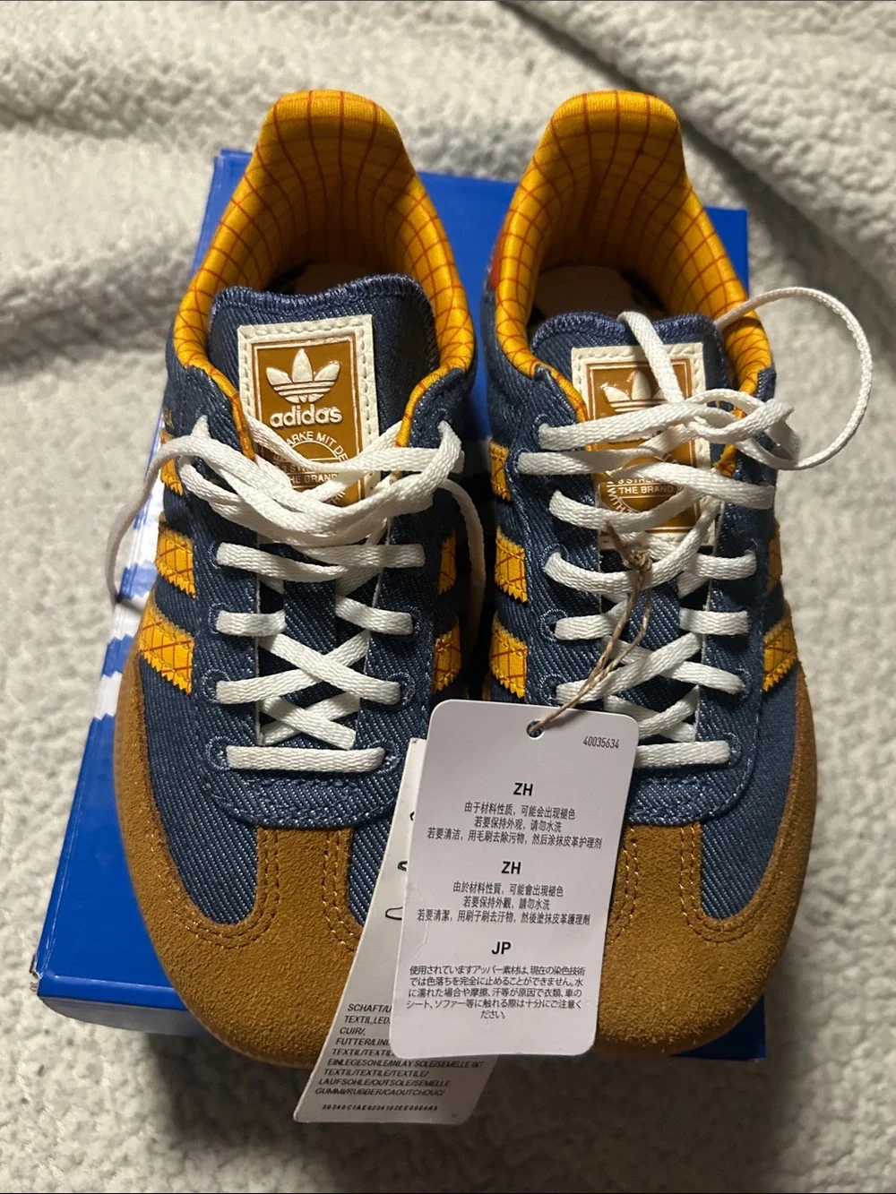 Kids Brown and Blue Toy Story 5 Adidas Sneakers with Yellow Accents